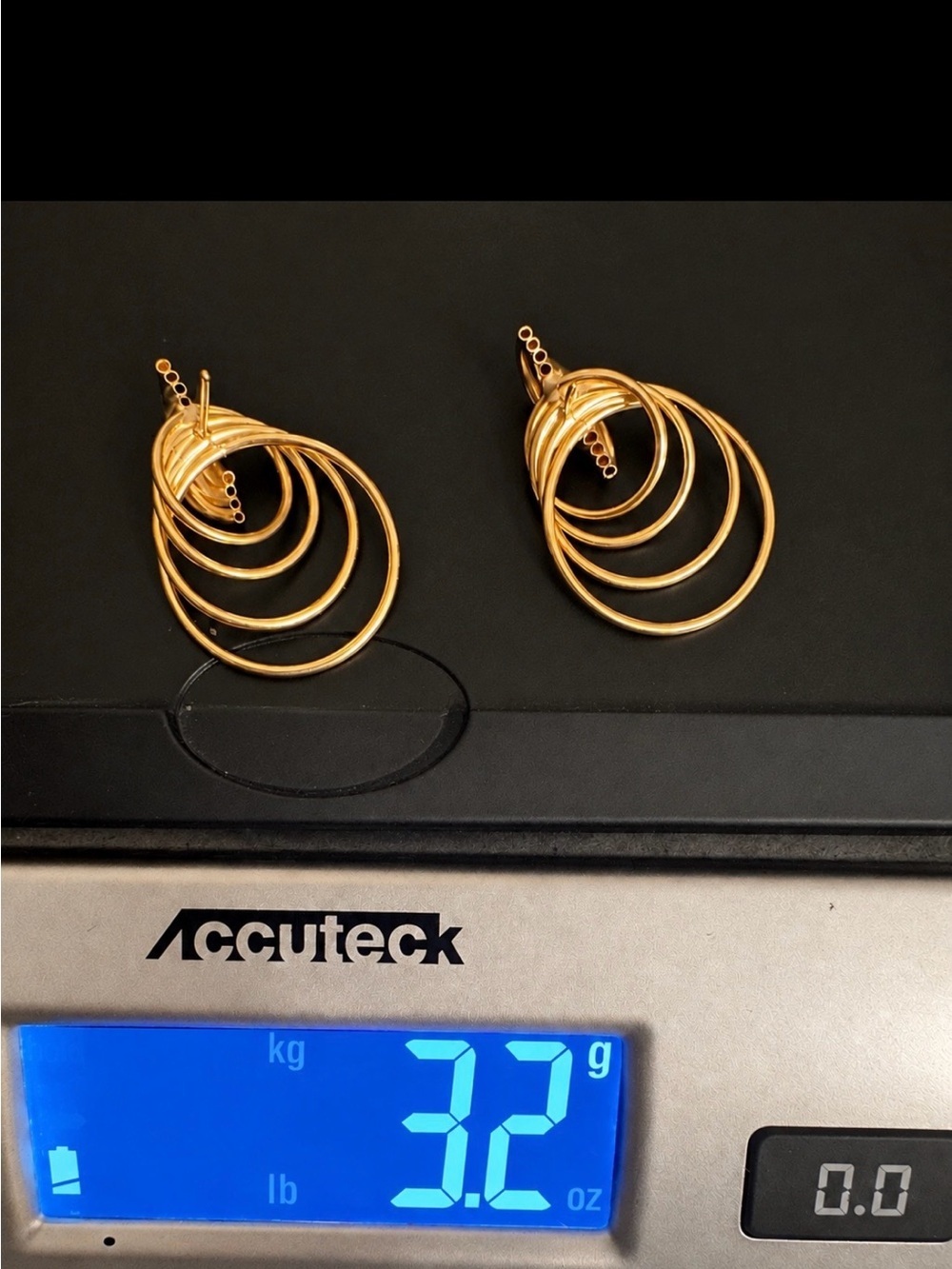 14K Gold Vintage Graduated Multi Hoop Diamond Cut Post Earrings FIRM THANK YOU - Picture 8 of 14